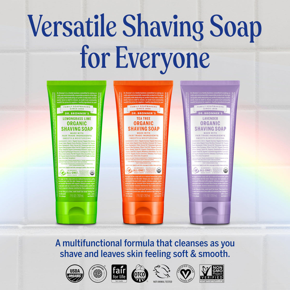 Dr. Bronner's open shave soap puck showing smooth texture and moisturization