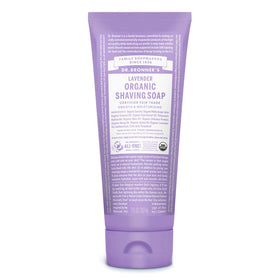 Dr. Bronner's shaving soap opened with creamy lather close-up for smooth glide