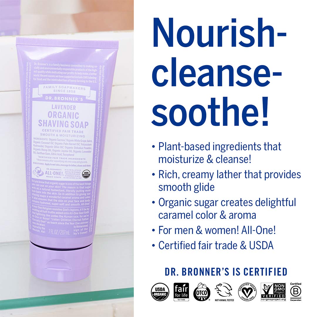 Dr. Bronner's shaving soap thick foam on brush demonstrating cushion and slip
