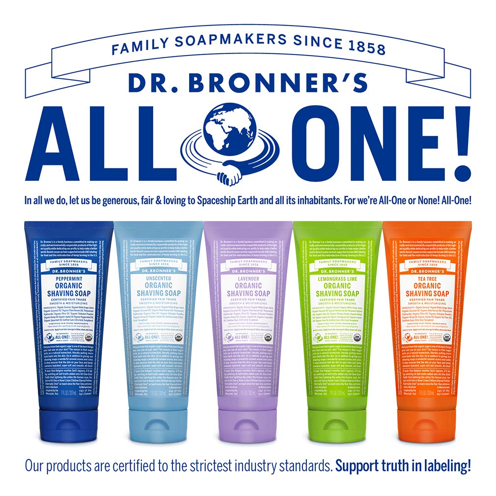 Dr. Bronner's soap next to razor showing 7oz size and practical scale