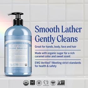 Dr. Bronner's soap being dispensed from a pump for easy refill benefit