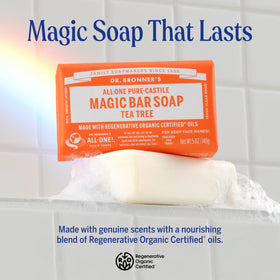 Dr. Bronner's side label highlighting regenerative organic oils and ingredient clarity