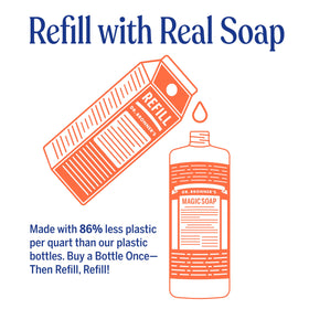 Dr. Bronner's label close-up highlighting organic ingredients and fair-trade benefit