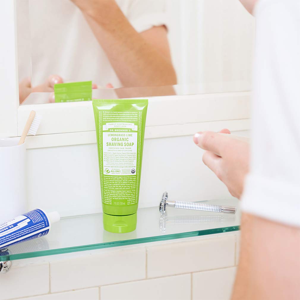 Dr. Bronner's Tea Tree shaving soap close-up texture for gentle cleansing