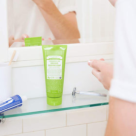 Dr. Bronner's Tea Tree shaving soap close-up texture for gentle cleansing