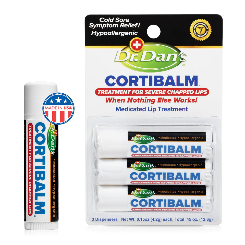 Dr. Dan's CortiBalm front packaging showing tube and label benefits