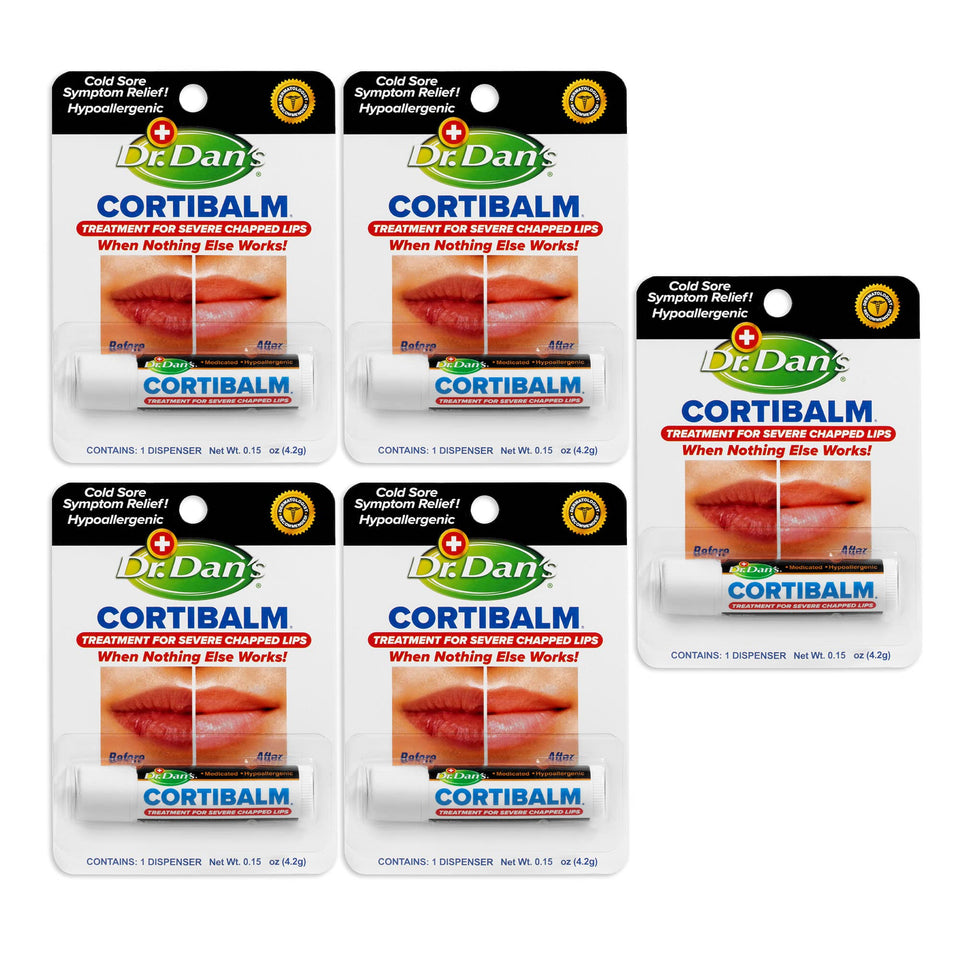 Dr. Dan's front packaging showing five Cortibalm tubes and clear labeling for quick identification and convenience