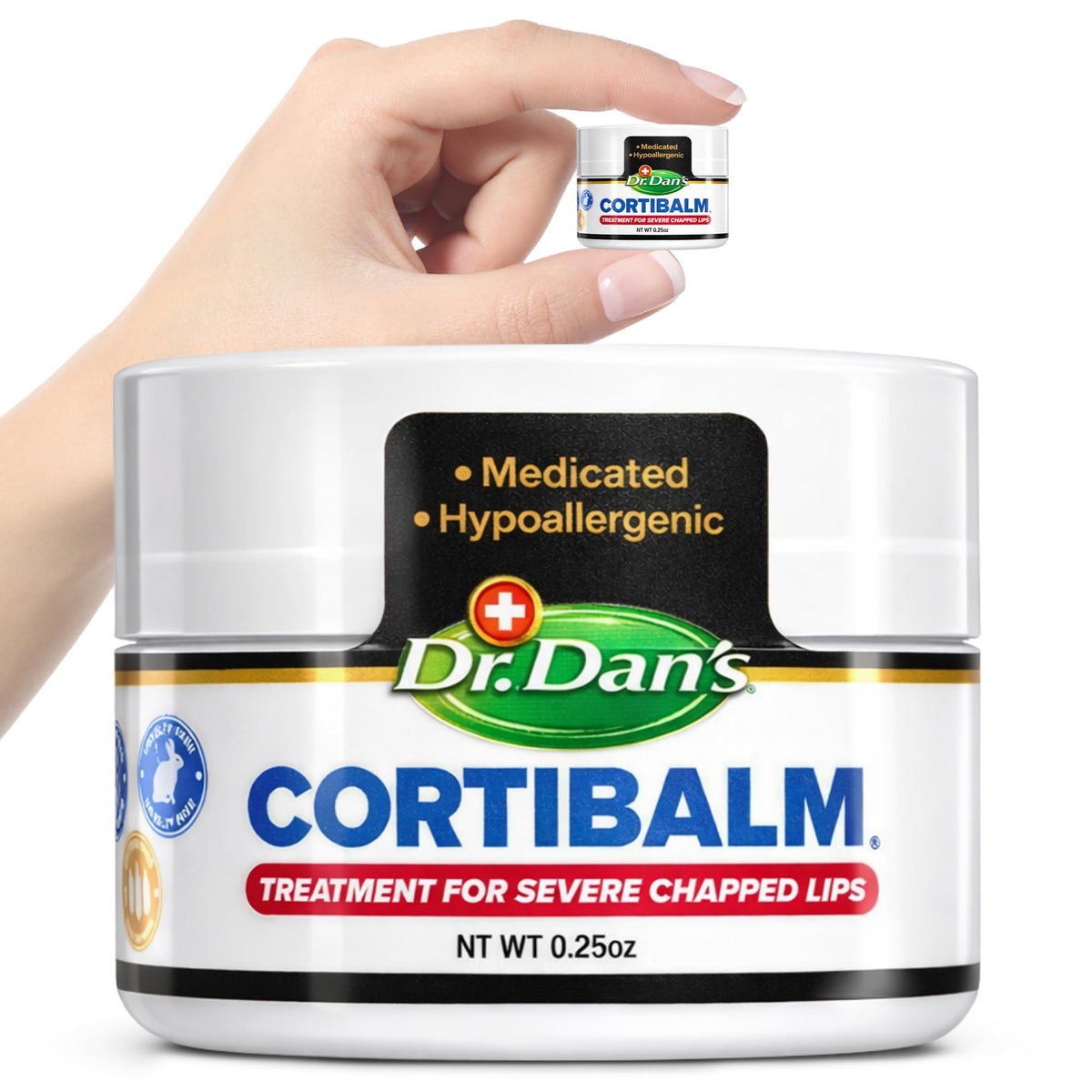 Dr. Dan's jar front label showing product name and purpose, clear benefits
