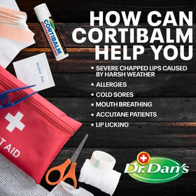 Dr. Dan's Cortibalm next to a ruler showing compact, travel-friendly size