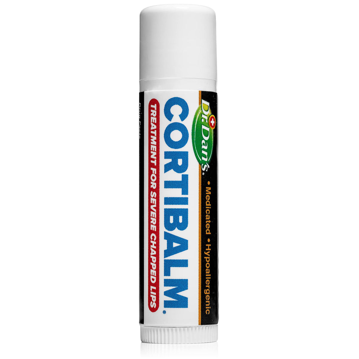 Dr. Dan's Cortibalm next to a ruler showing compact travel-friendly size