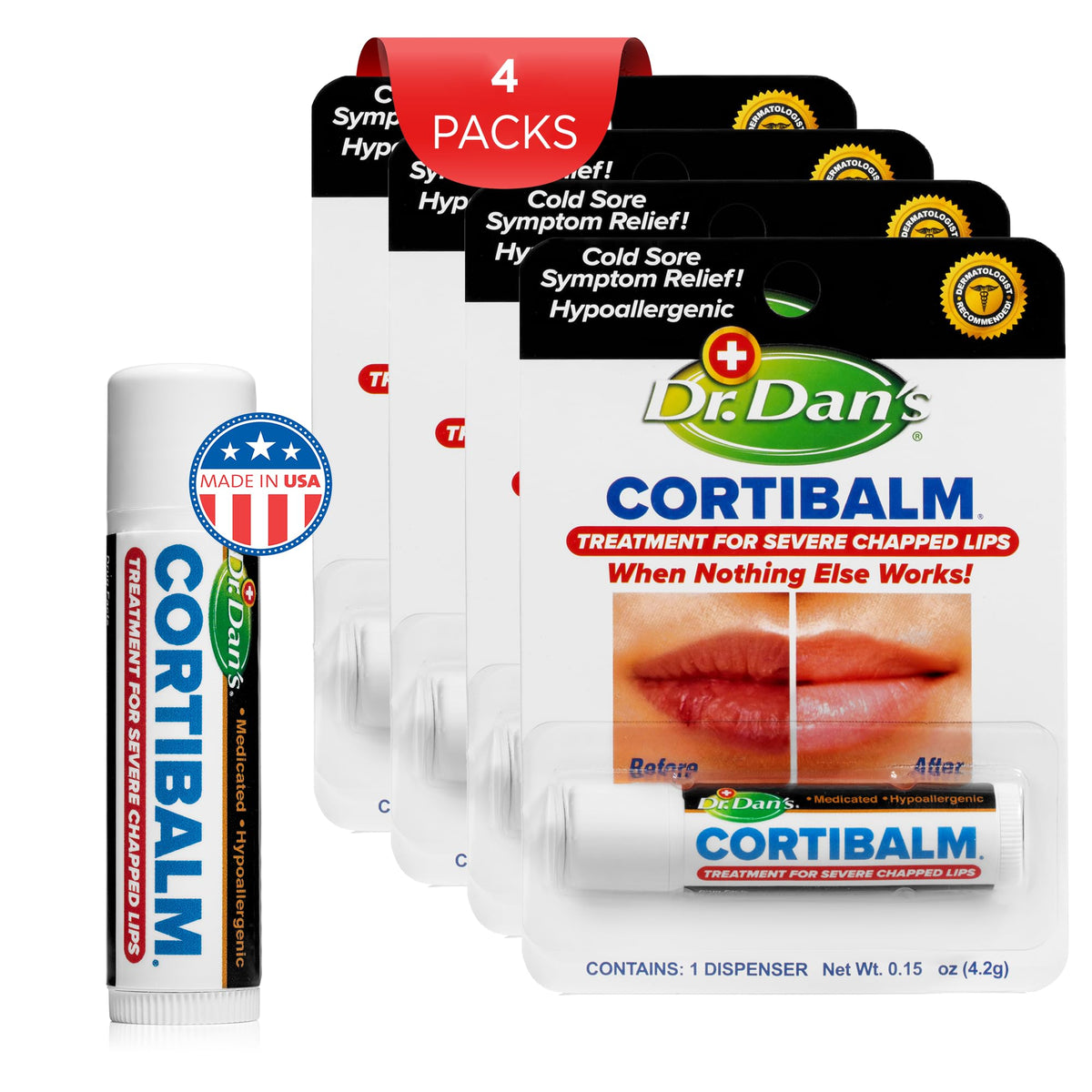 Dr. Dan's Cortibalm tube with cap removed highlighting easy, mess-free application