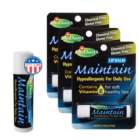 Dr. Dan's front packaging showing simple, fragrance-free lip balm benefits