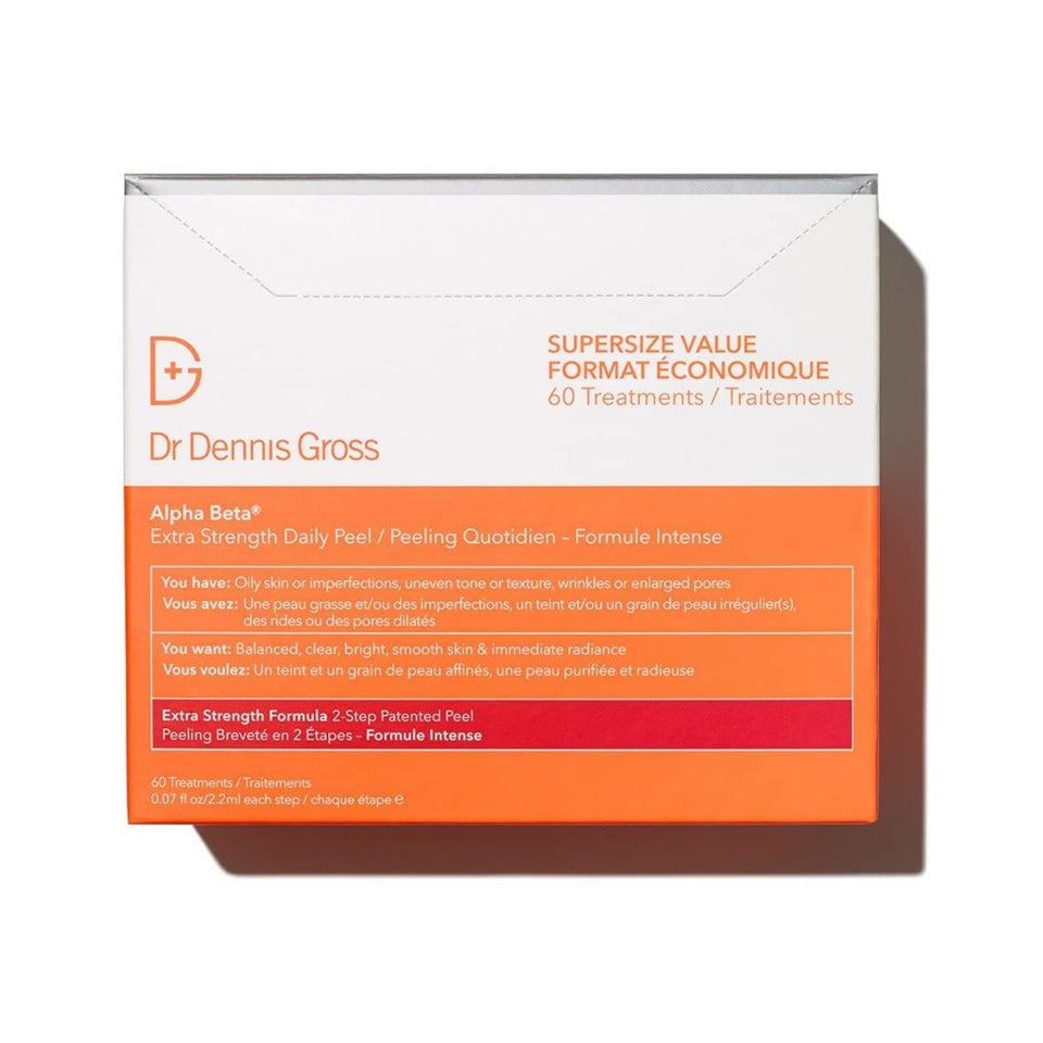 Dr Dennis Gross front packaging showcasing extra strength peel benefits