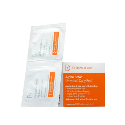 Dr Dennis Gross front packaging showing five two-step peel treatments and benefits