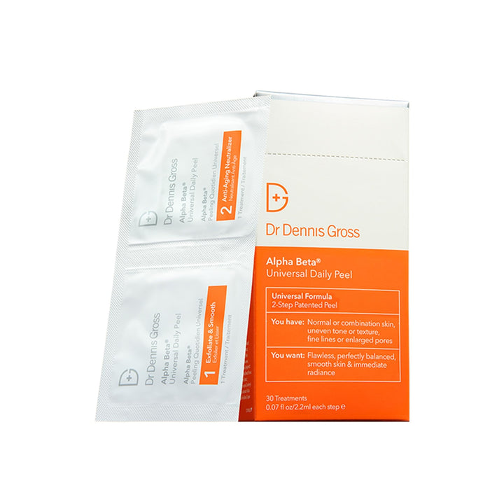Dr Dennis Gross front packaging showing 30 daily peel treatments and clear benefit
