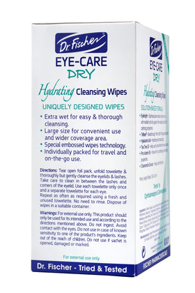 Dr. Fischer wipes on a bathroom counter in lifestyle scene for daily eye routine