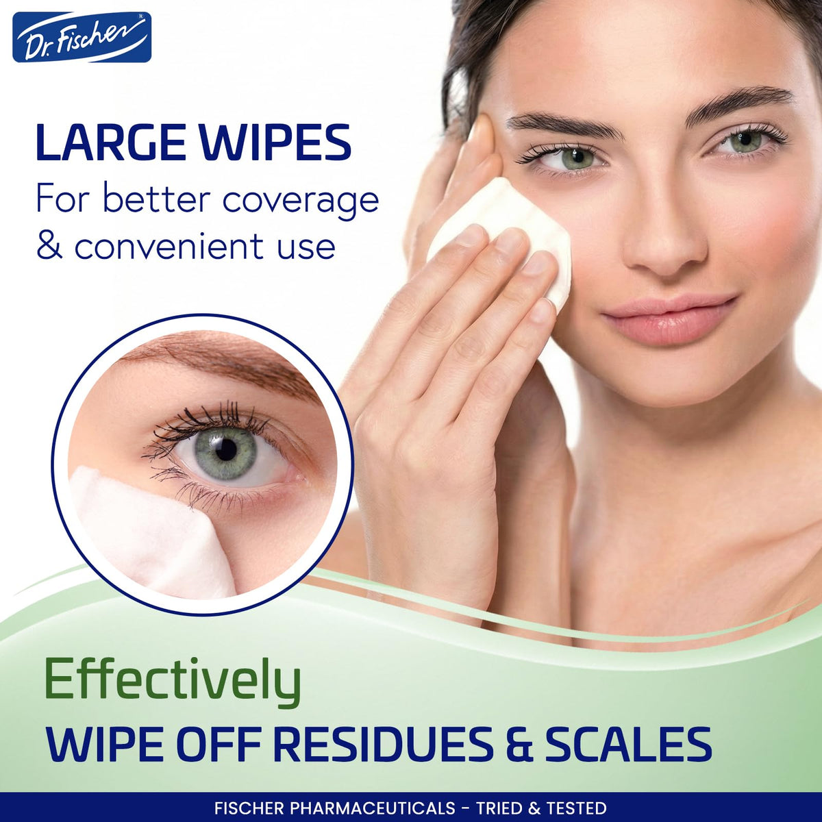 Dr. Fischer removing mascara action illustrating effective makeup removal