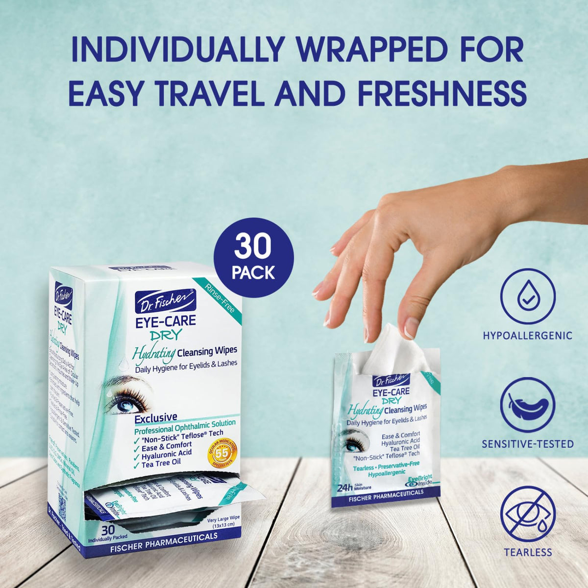 Dr. Fischer wipe in hand demonstrating easy single-use application and convenience