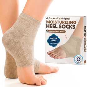 Dr. Frederick's front packaging view showing two beige shea pairs and benefits