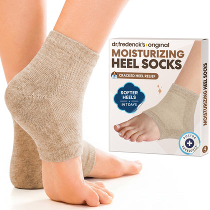 Dr. Frederick's front packaging view showing two beige shea pairs and benefits