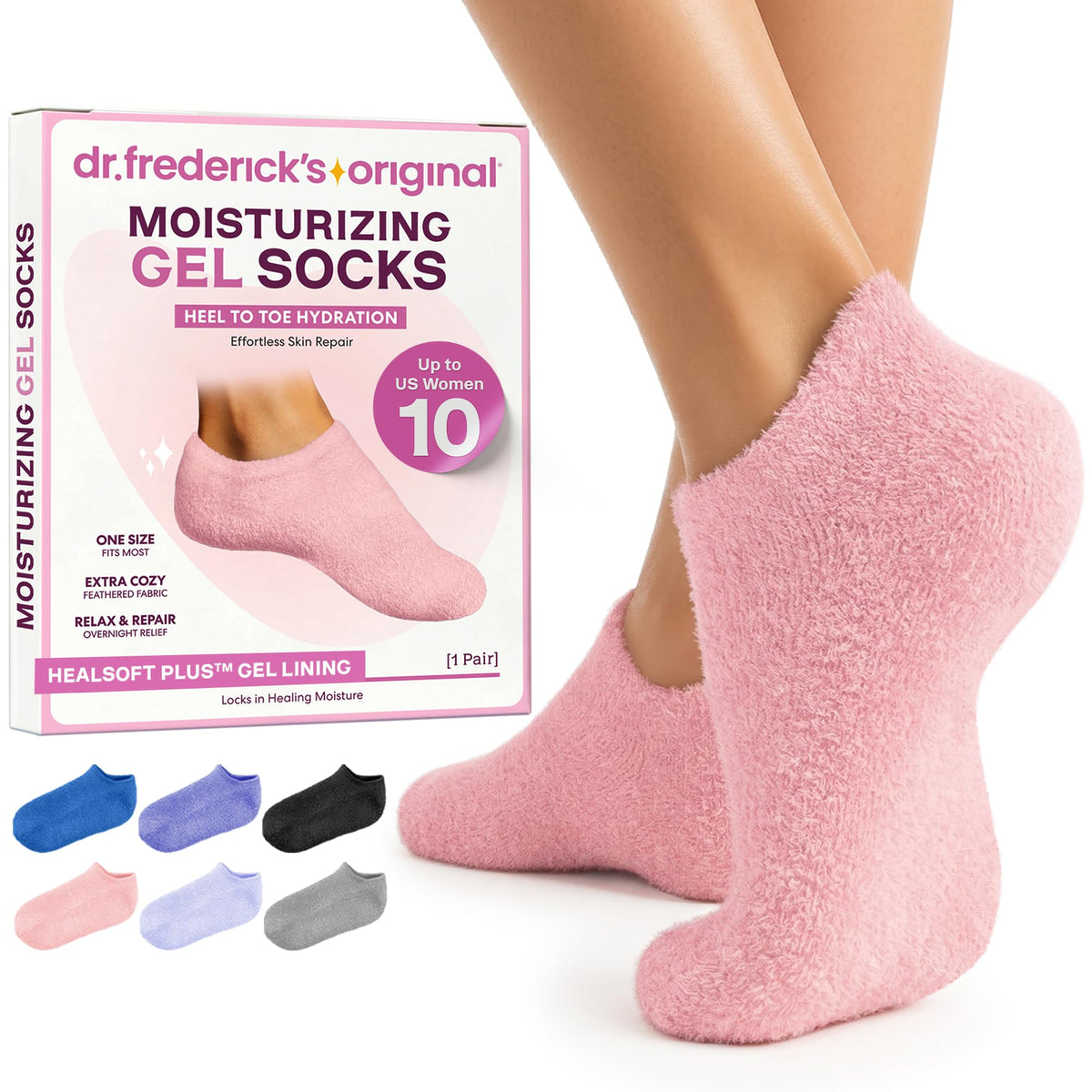 Dr. Frederick's front view of plush gel socks shows full-foot comfort and coverage