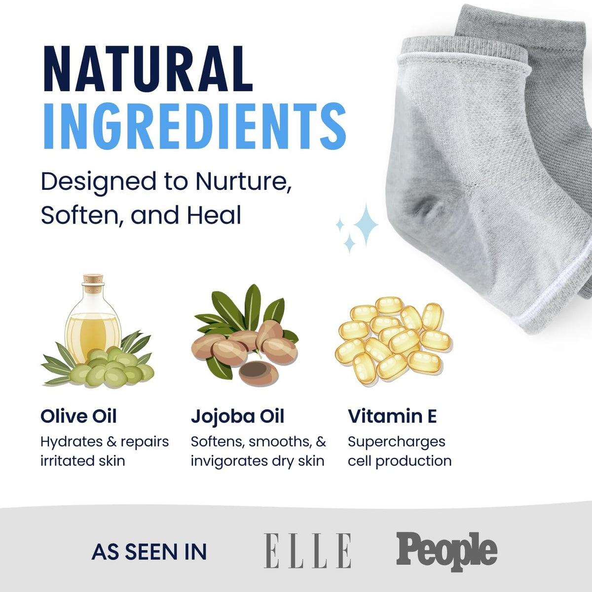 Dr. Frederick's ingredient icons featuring olive, jojoba, vitamin E to convey nourishing oils