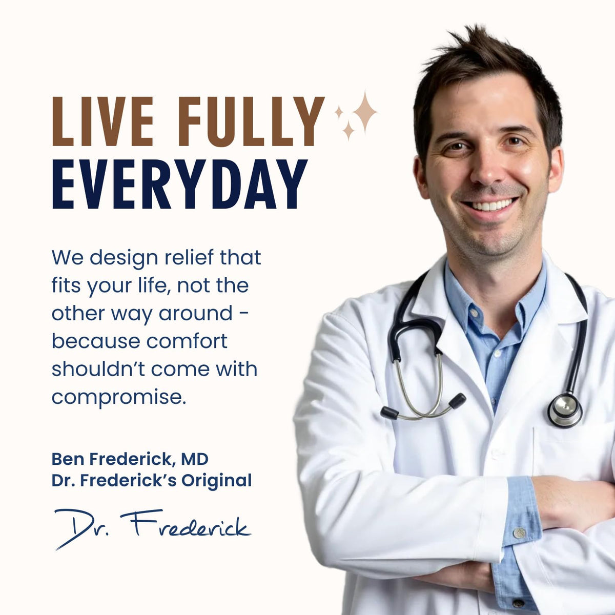Dr. Frederick's lifestyle shot on bathroom shelf suggesting gift and self-care