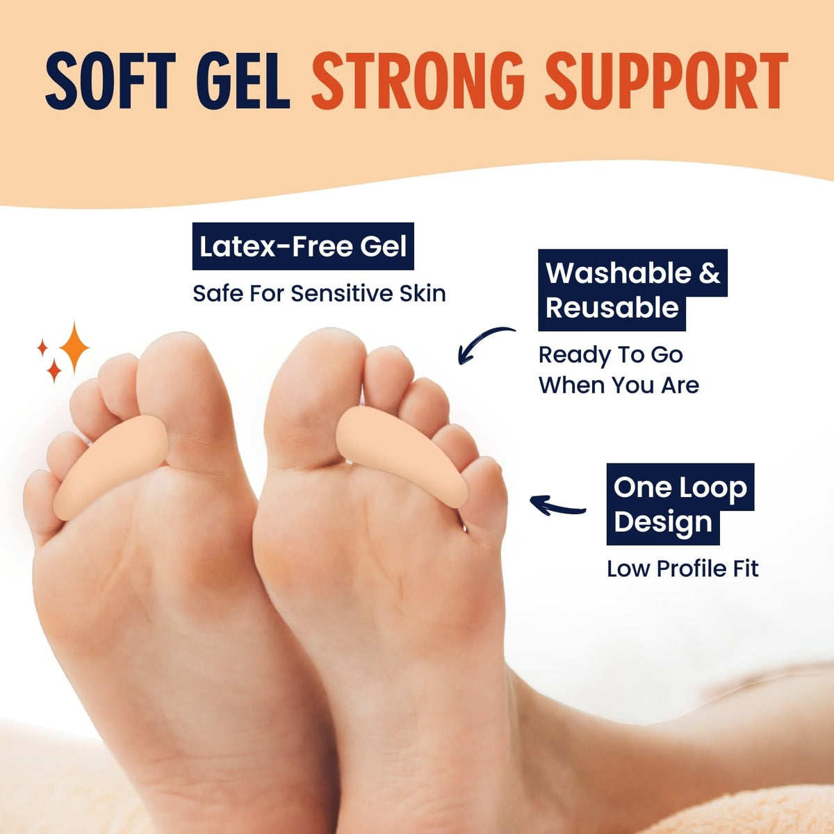 Dr. Frederick's single-loop design being placed between toes for secure fit