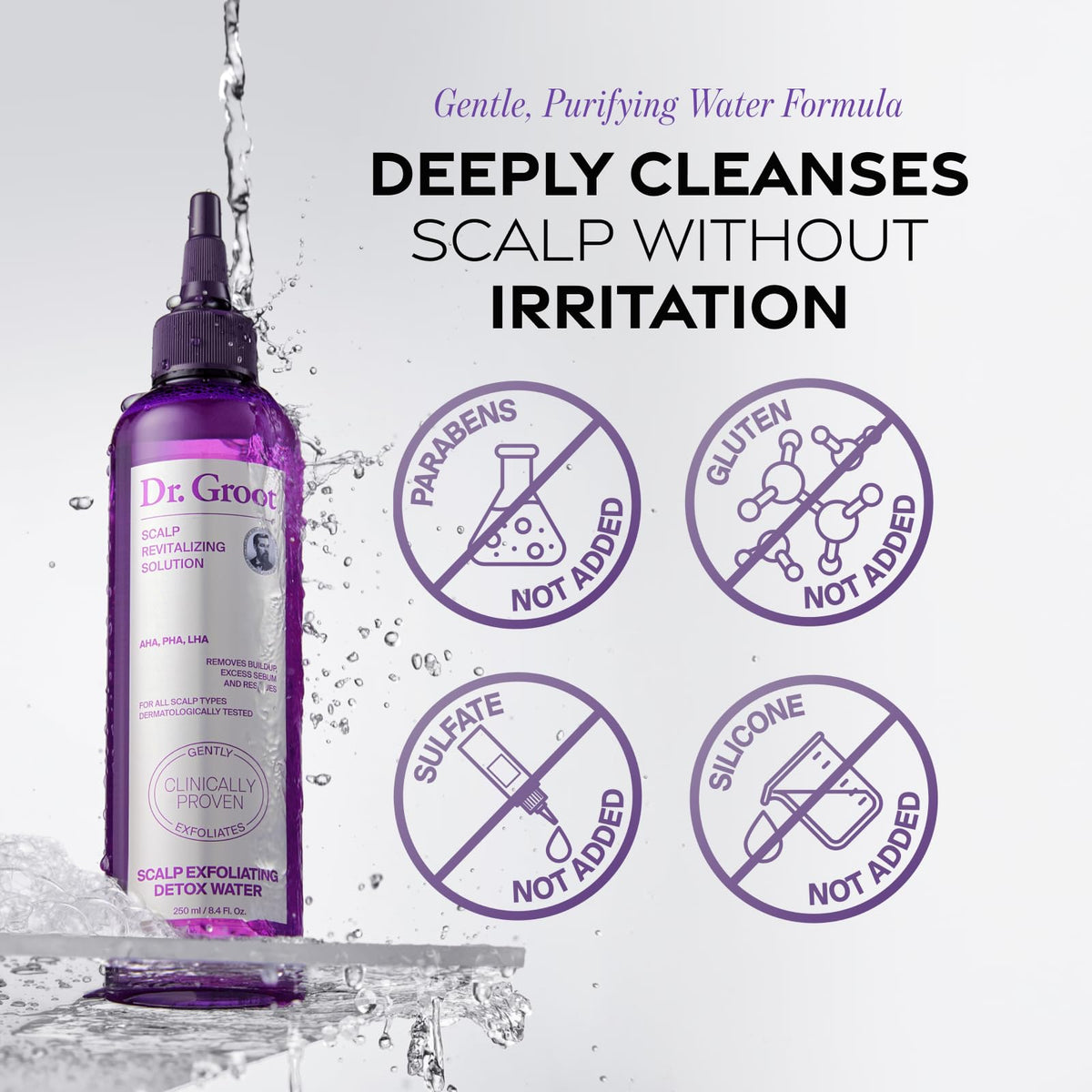Dr. Groot detox water paired with thickening shampoo for fuller-looking hair
