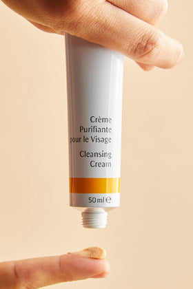 Dr. Hauschka cleansing cream dispenser detail highlighting controlled application