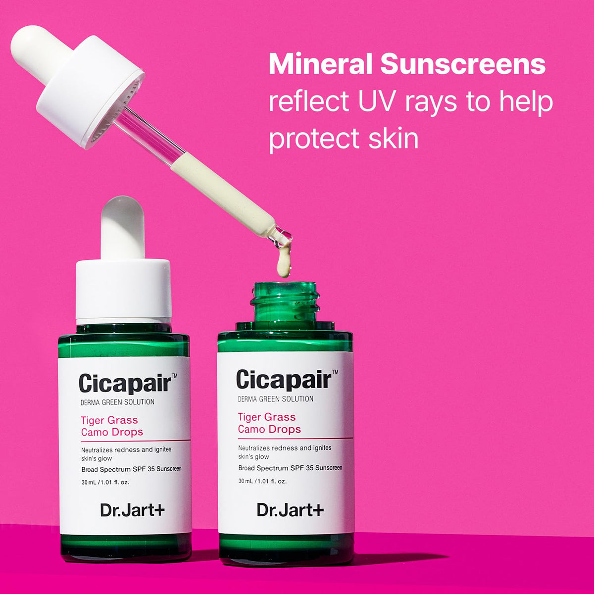 Dr.Jart+ close-up label highlighting Centella asiatica and mineral SPF ingredients