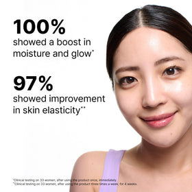 Dr.Jart+ sheet mask applied on model, illustrates immediate plumping effect