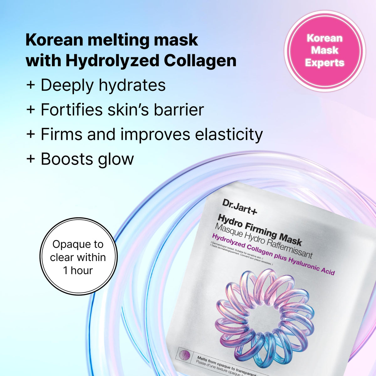 Dr.Jart+ open sheet mask on hand demonstrating fit and coverage benefit
