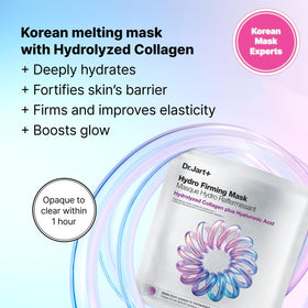 Dr.Jart+ open sheet mask on hand demonstrating fit and coverage benefit