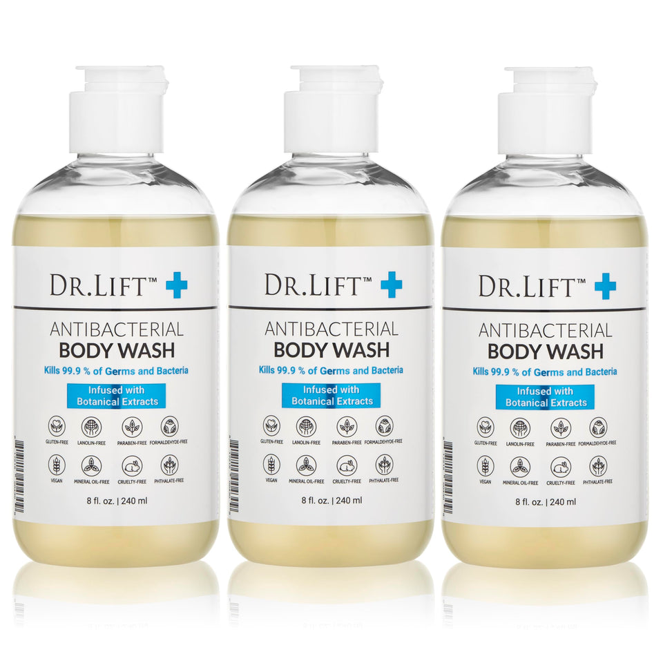 DR. LIFT front packaging showing three 8 oz bottles and clear labeling for easy identification and storage
