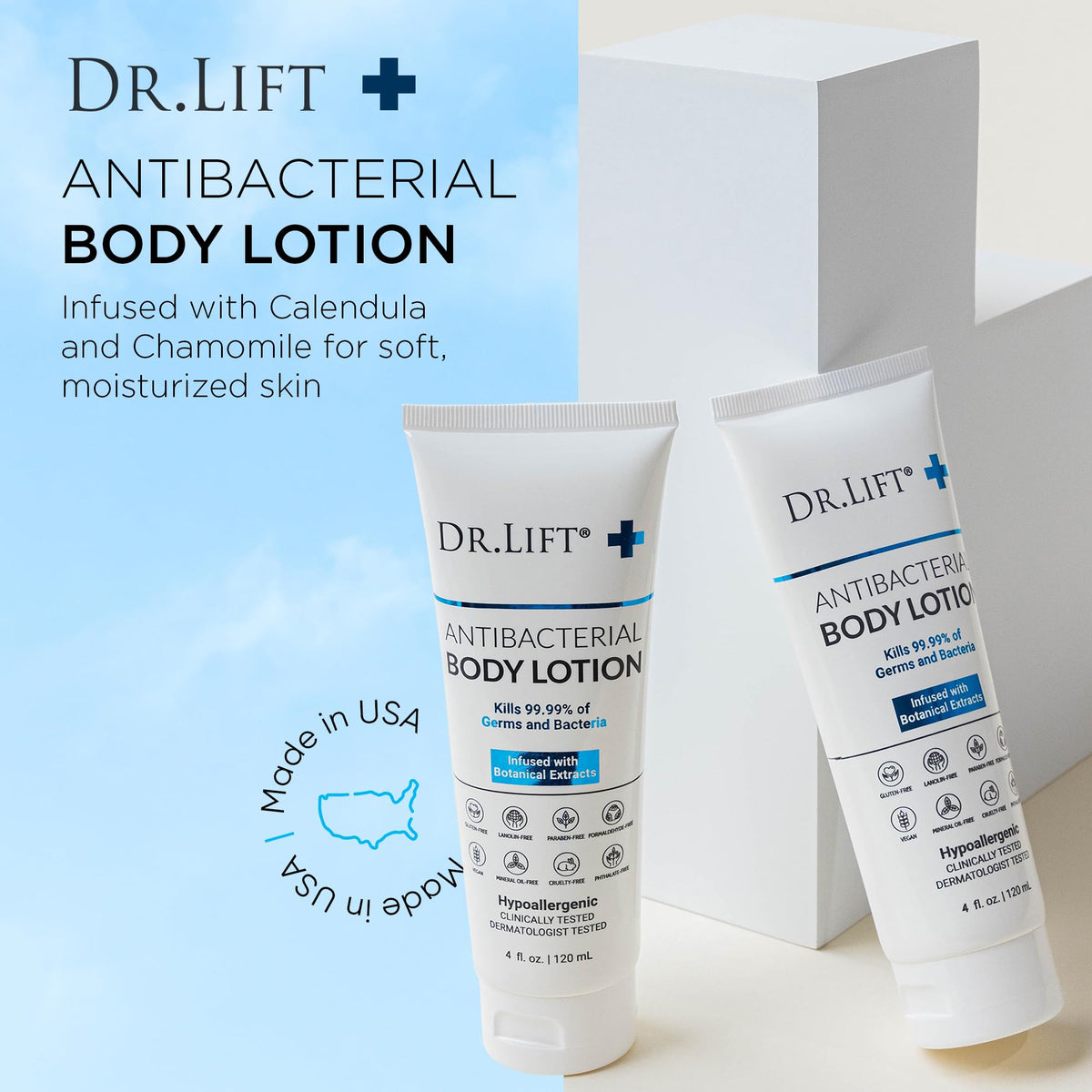 DR. LIFT ingredient display with vitamins C and E emphasising antioxidant support