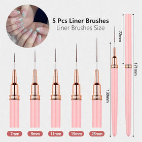 Dr.nail close-up of five liner brushes displaying graduated sizes for precision work