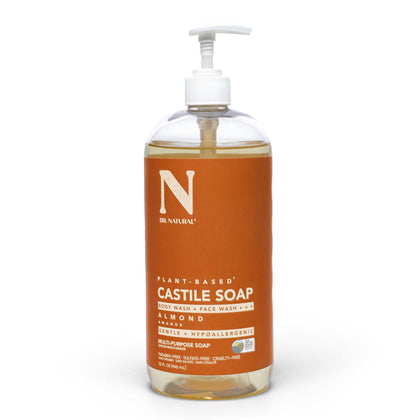 Dr. Natural front packaging showing almond 32 oz bottle and benefits