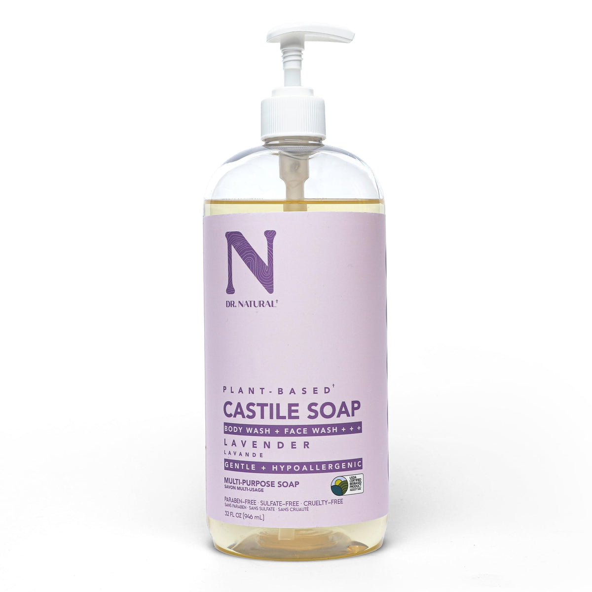 Dr. Natural front label showing 32 oz bottle and lavender scent benefit