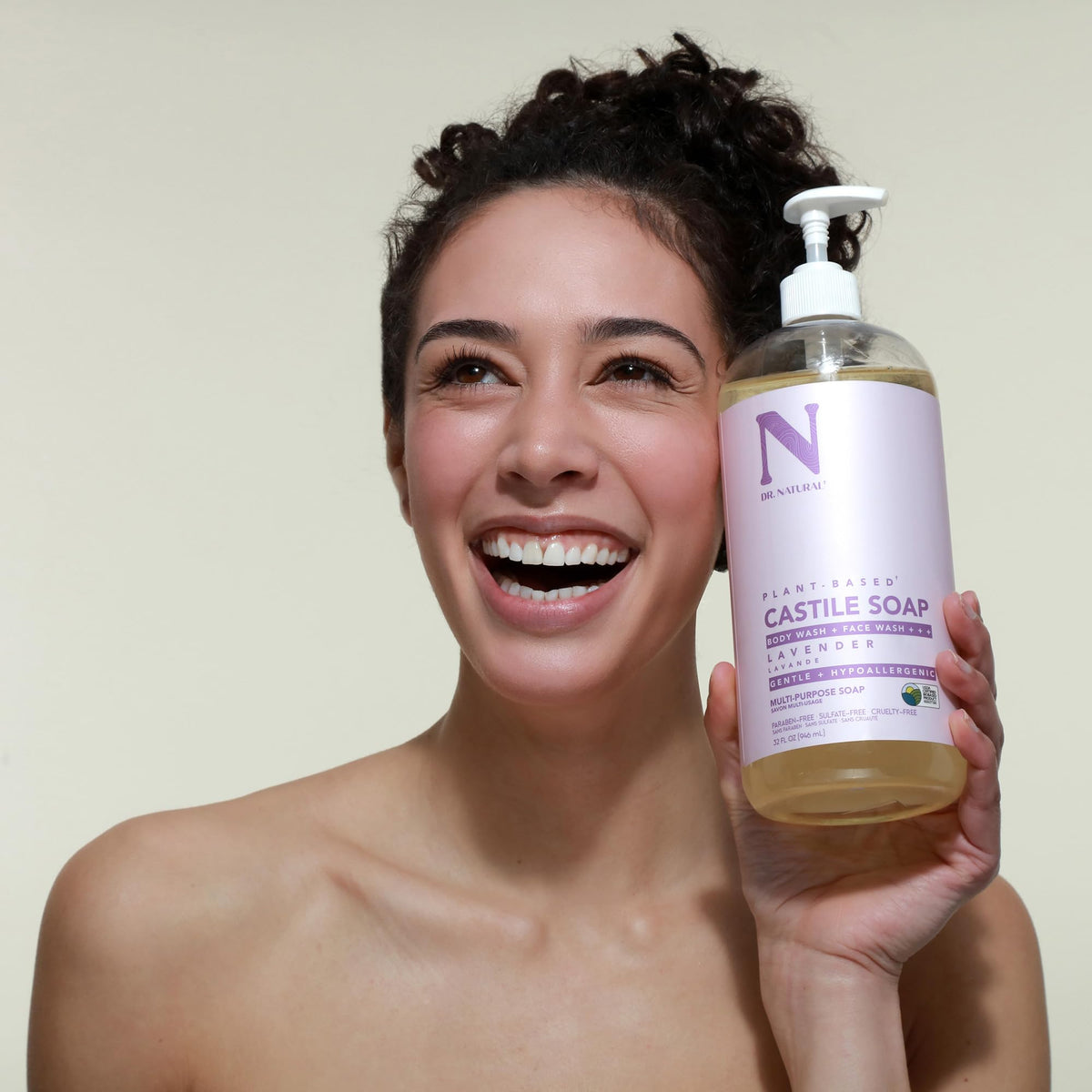 Dr. Natural dispensed from pump on hands showing clean touch and softness