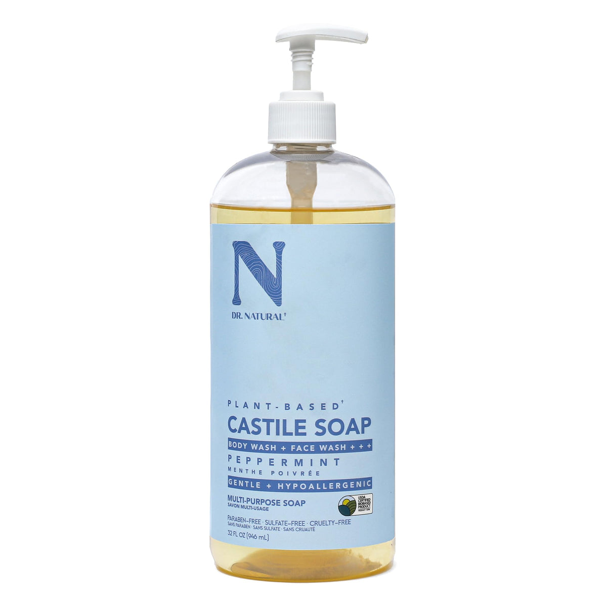 Dr. Natural peppermint front bottle showing branding and size benefits