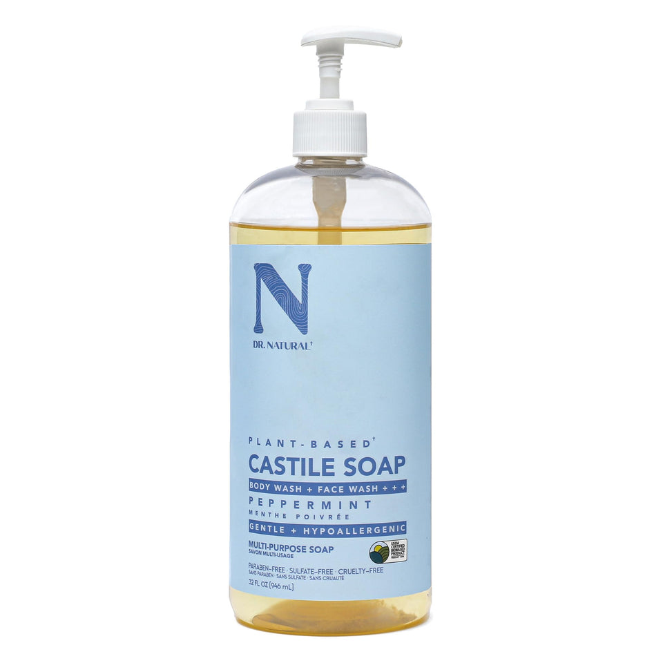 Dr. Natural peppermint front bottle showing branding and size benefits