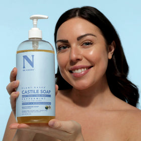 Dr. Natural peppermint applied to hair as clarifying shampoo showing gentle cleansing benefit