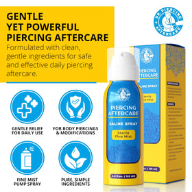 Close-up of fine mist spray from Dr. Piercing Aftercare demonstrating gentle, even coverage