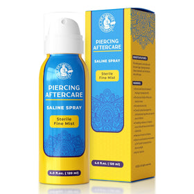 Dr. Piercing Aftercare front bottle view showing clean sterile packaging and benefit of simple care