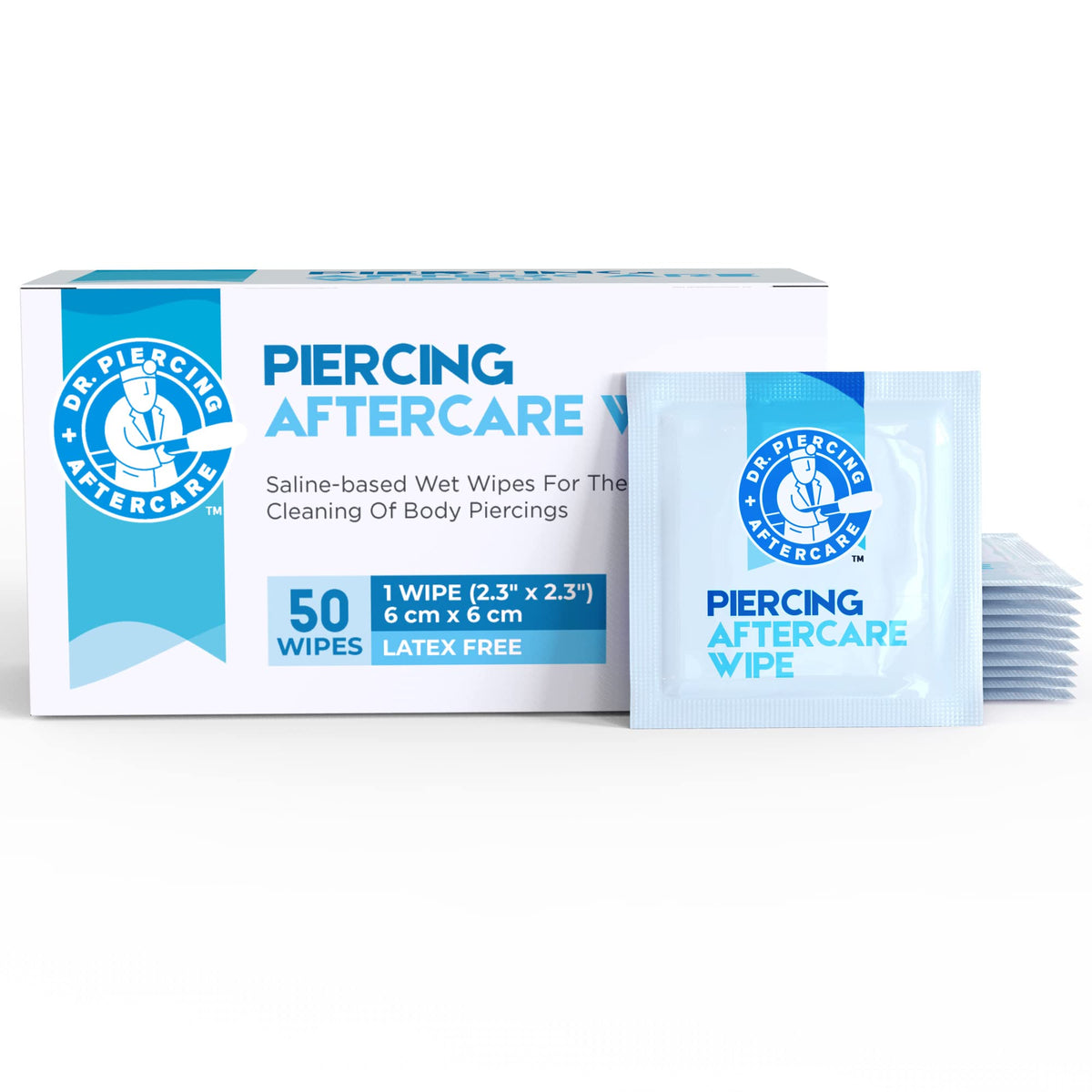 Dr. Piercing Aftercare wipe texture close-up showing moist saline surface for gentle cleansing