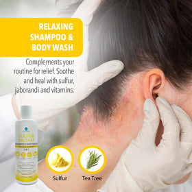 Dr. Robaina being applied to scalp to show targeted cleansing and itch relief potential