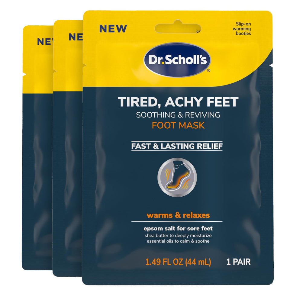 Dr. Scholl's front packaging showing three warming bootie packets and brand