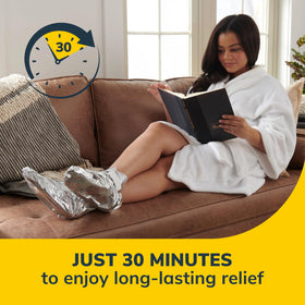 Dr. Scholl's bootie next to a ruler showing one-size-fits-most fit benefit