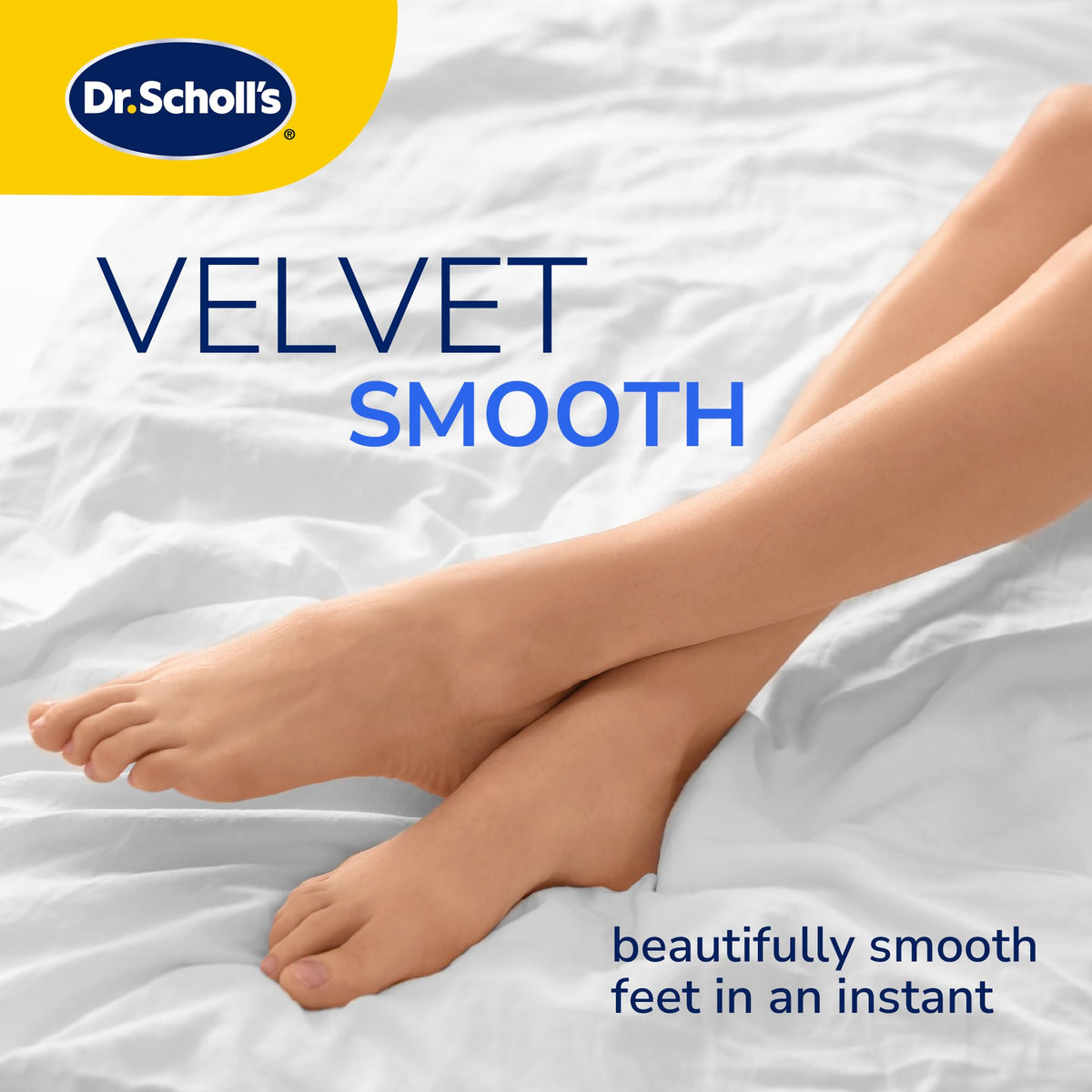Dr. Scholl's lifestyle image of footcare routine in a bathroom setting